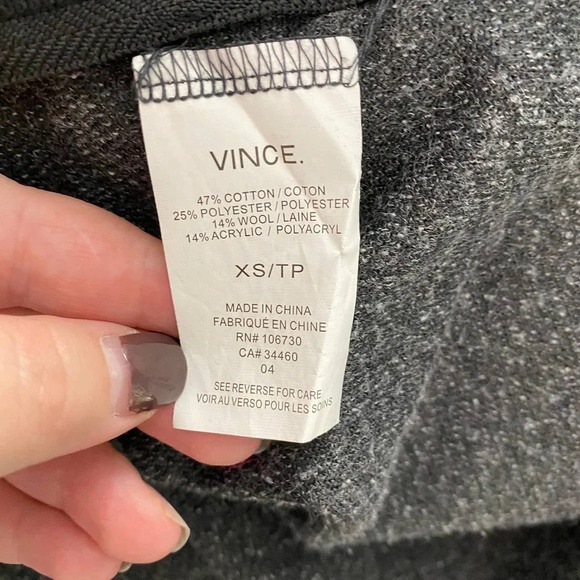 Vince‎ Textured Terry Raglan Side Zipper Sweatshirt Heather Black Gray Size XS - Picture 12 of 12